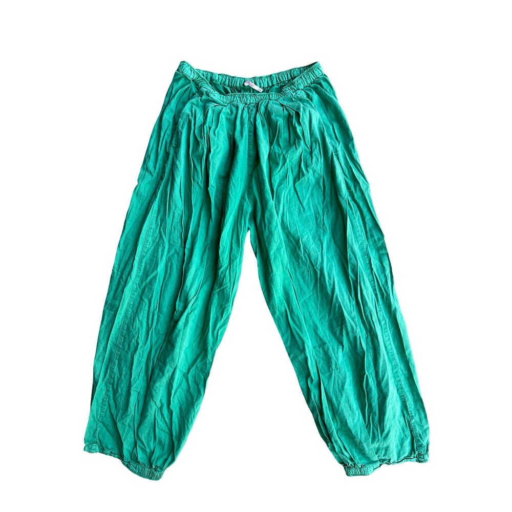 Free People To The Sky Parachute Boho Beach Pants Green Elastic Waist Colorful
